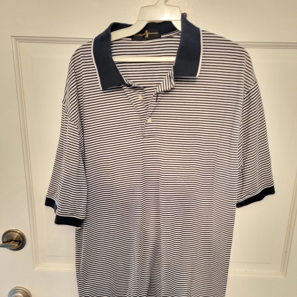 4/$19 Men's Blue And White Striped Bermuda Greens Polo Shirt XL Golf